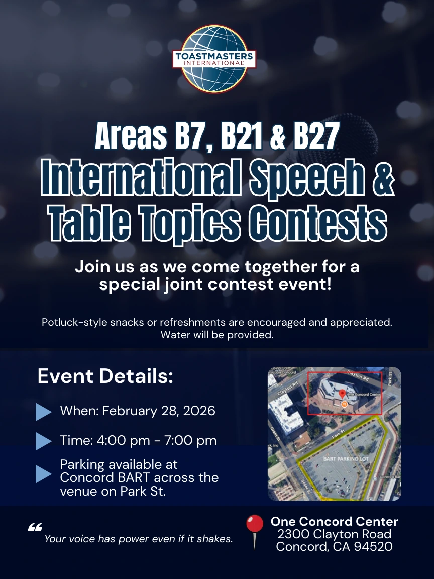 Areas B7, B21 & B27 International Speech and Table Topics Contests